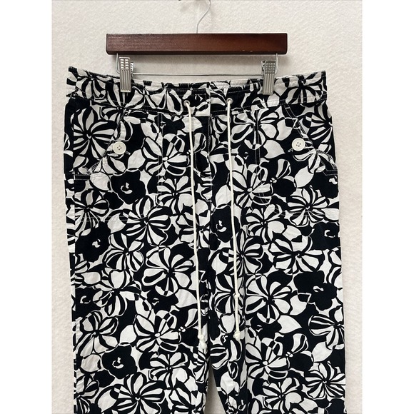 Womens Ann Taylor Loft Marisa Bermuda Shorts 31” Floral Black/White Drawstring m - Picture 2 of 8